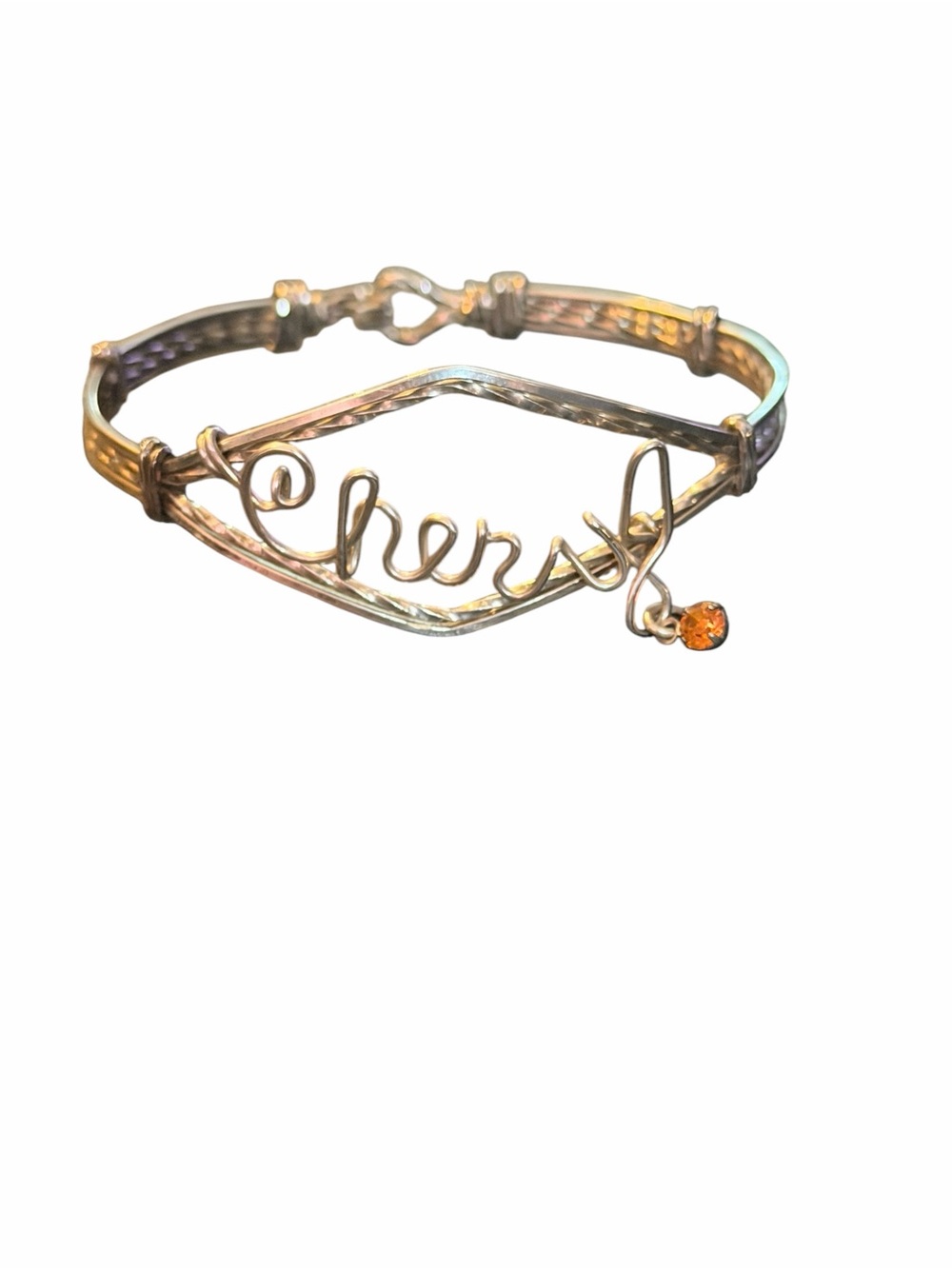 Silver Name Script 'Cheryl' Bracelet with Amber Accent